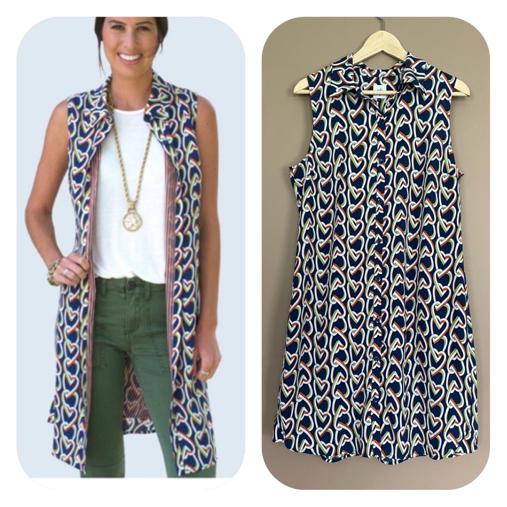 {Cabi} Amour Heart Chain Link Sleeveless Button Down Dress - Womens Medium